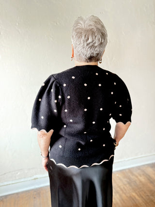 Extended Size Polka Dot Scallop Sweater Top