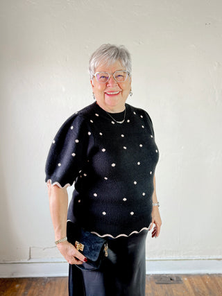 Extended Size Polka Dot Scallop Sweater Top