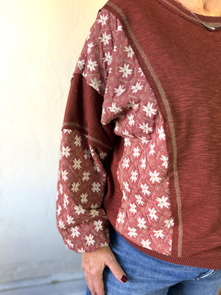 Fireside Floral Mixed Media Pullover