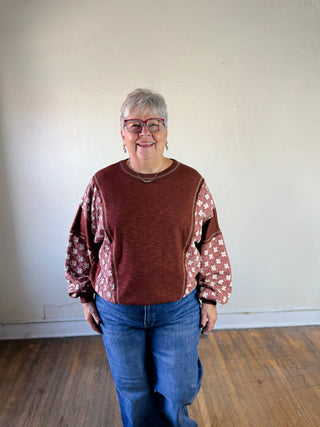 Fireside Floral Mixed Media Pullover