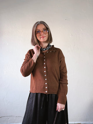 Classic Button-Up Knit Cardigan | Brown