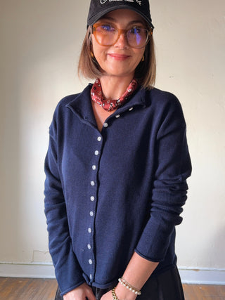 Classic Button-Up Knit Cardigan | Navy
