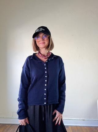 Classic Button-Up Knit Cardigan | Navy