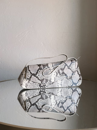 Snake Embossed Baguette Shoulder Bag