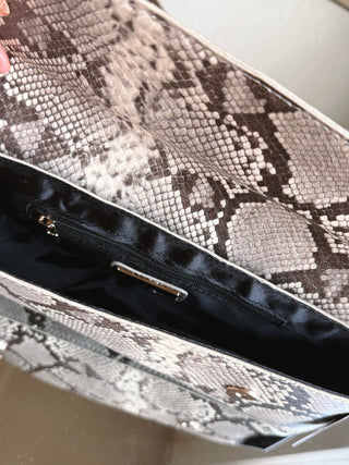 Snake Embossed Baguette Shoulder Bag