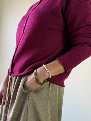 Classic Button-Up Knit Cardigan | Scarlet