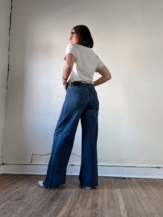 High Rise Side Panel Wide Leg Jeans | Medium Wash