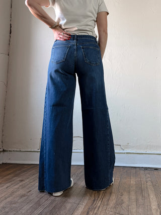 High Rise Side Panel Wide Leg Jeans | Medium Wash