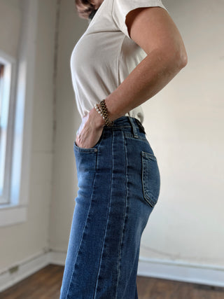 High Rise Side Panel Wide Leg Jeans | Medium Wash