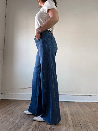 High Rise Side Panel Wide Leg Jeans | Medium Wash