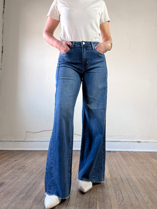 High Rise Side Panel Wide Leg Jeans | Medium Wash