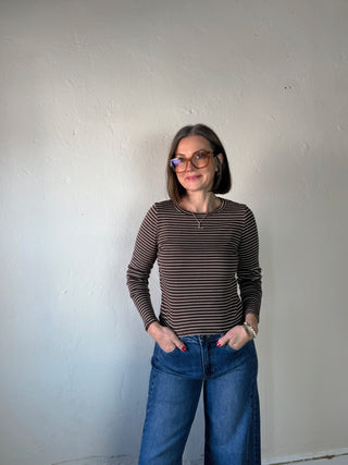 Amora Striped Long Sleeve Tee | Brown/Ivory