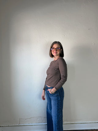 Amora Striped Long Sleeve Tee | Brown/Ivory