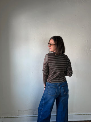 Amora Striped Long Sleeve Tee | Brown/Ivory