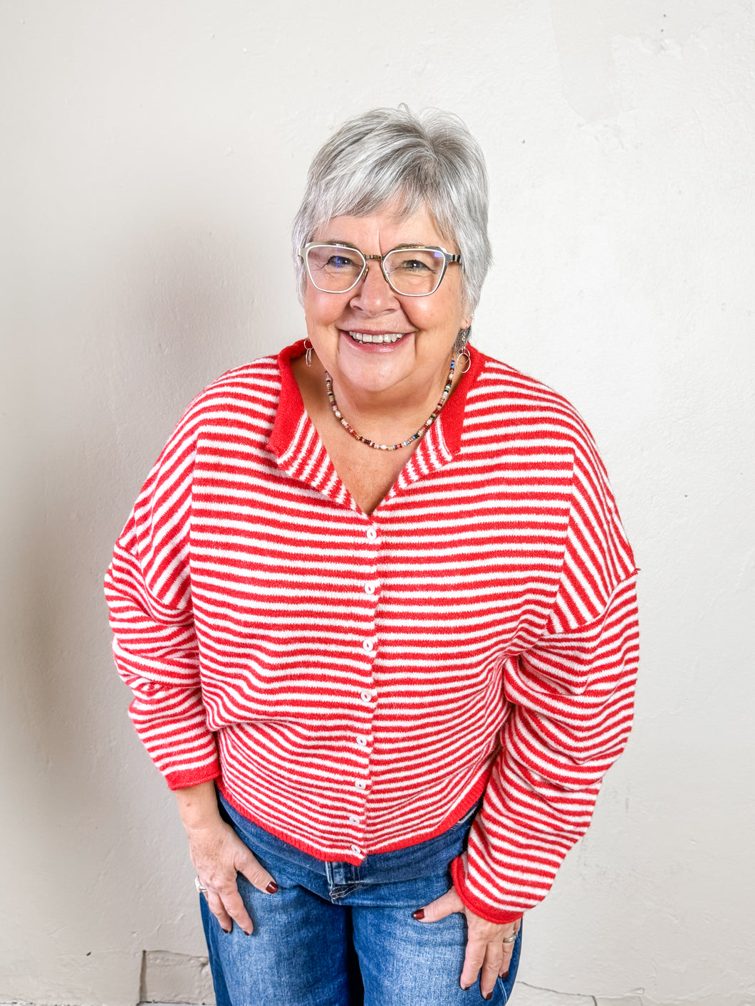 Millie Jane Cardigan | Red Stripe