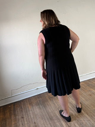SHE + SKY extended size sleeveless flare sweater dress in a soft knit silhouette