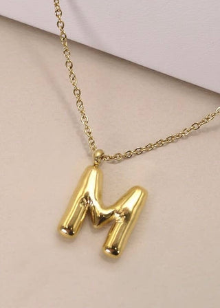 18K Stainless Steel Bubble Initial Necklace