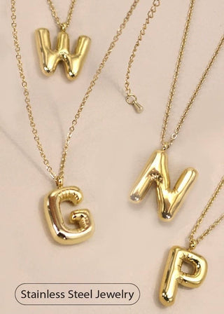 18K Stainless Steel Bubble Initial Necklace