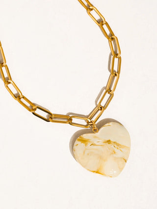 Ivory Marble Heart Pendant Chain Necklace