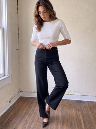 Just Black Denim women's  stretchy wide leg denim black wash jeans