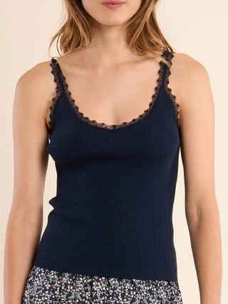 Lace Trim Ribbed Tank | Navy 