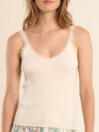 Lace Trim Ribbed Tank | Off White