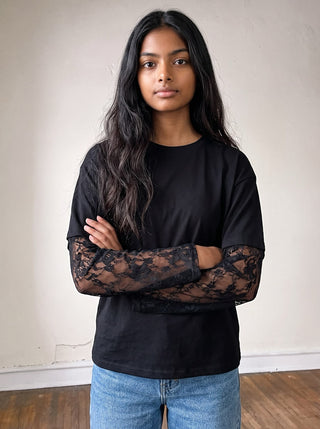 Lace &amp; Layer Essential Tee | Black 