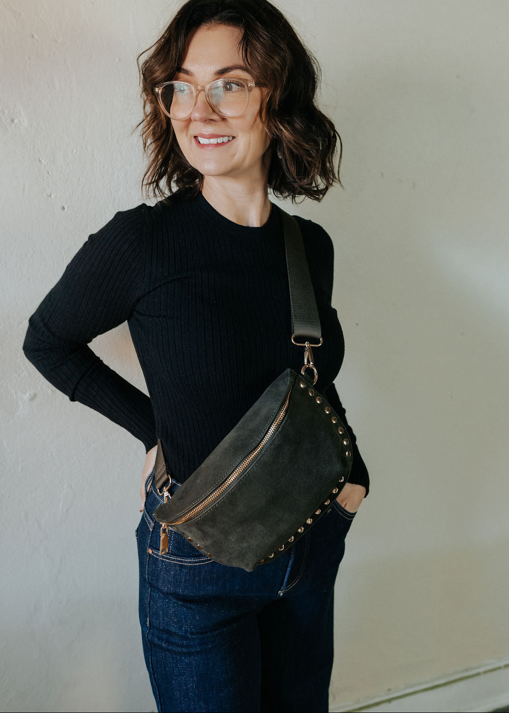 Gizelle-Suede Belt Bag | Olive