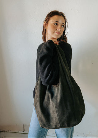 Giannina Suede Leather Shoulder Bag | Military Green