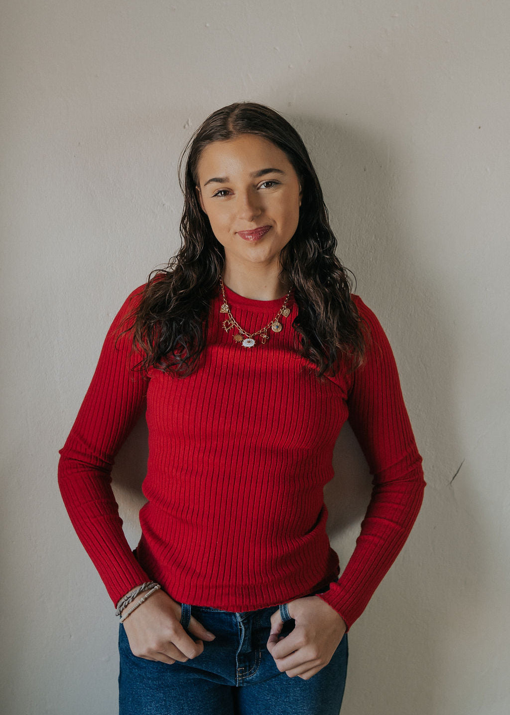 Arlo Ribbed Long Sleeve | Red