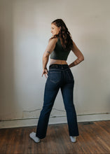 Load image into Gallery viewer, Just Black Denim Dark Denim Cropped Flare Jean
