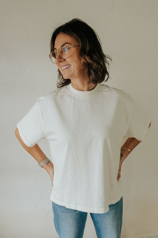 Bone-colored Rommy Tee by THE BLANK LAB, featuring a casual, stylish T-shirt design with a comfortable fit.