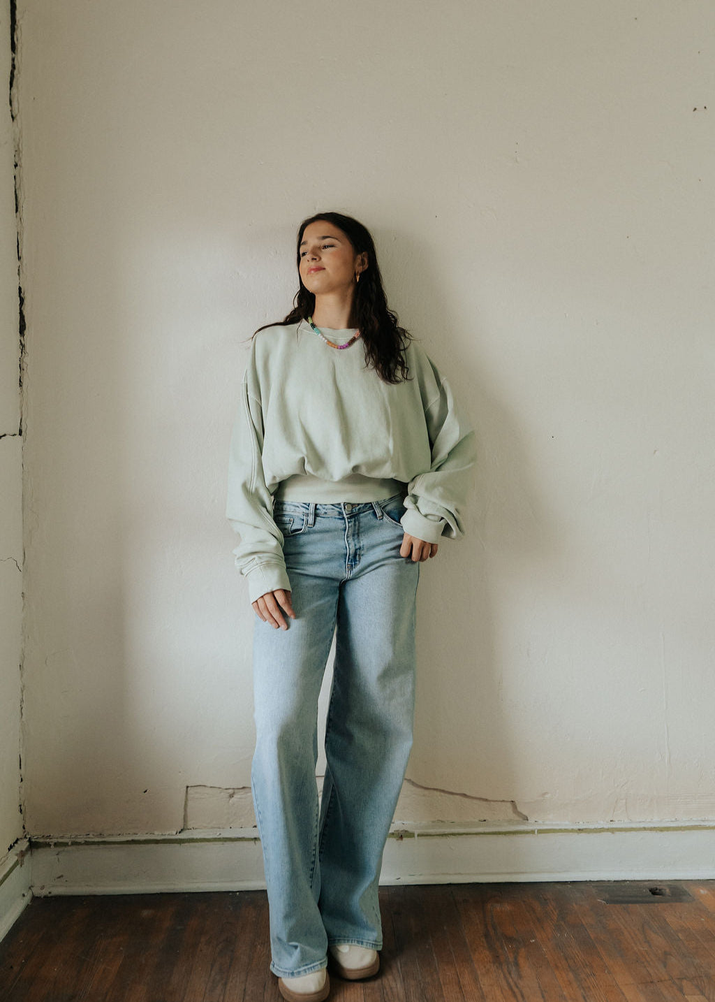Pia Cropped Balloon Sweatshirt | Digital Mist