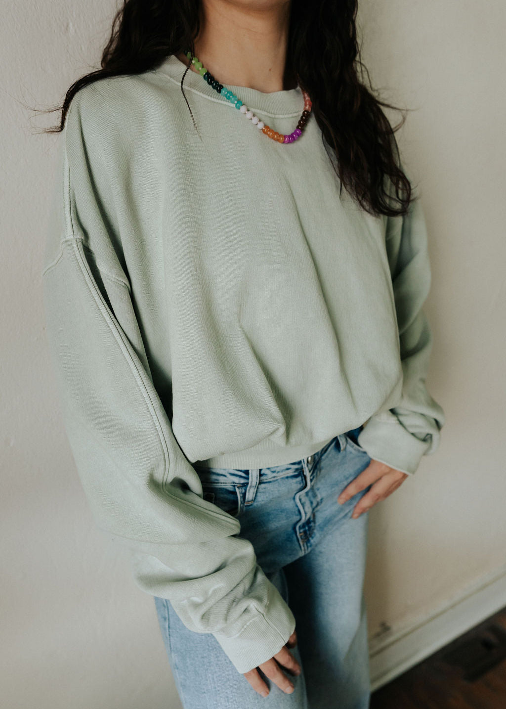 Pia Cropped Balloon Sweatshirt | Digital Mist