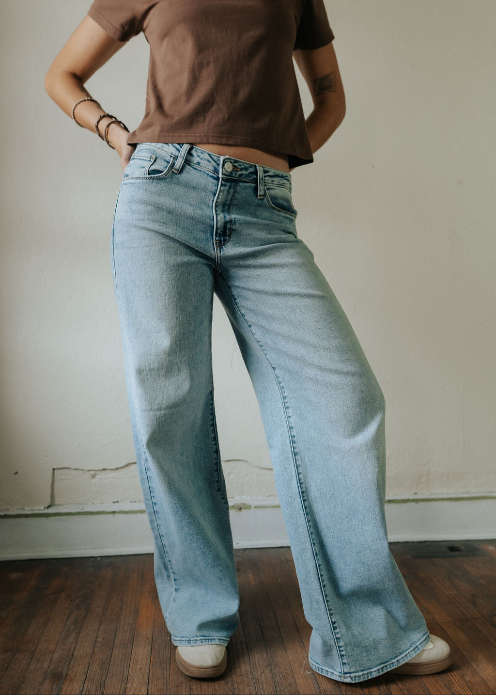Just Black Denim Stretchy Wide Leg Jeans | Medium Wash