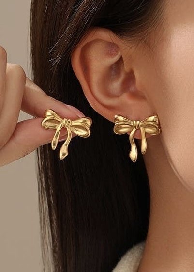 18K Stainless Steel Bow Stud Earrings