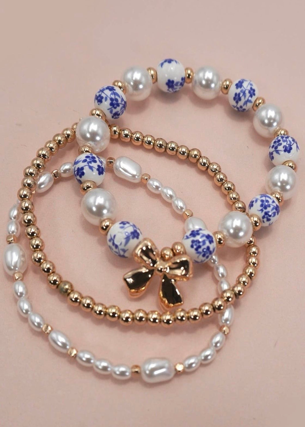 Blue Ceramic Porcelain Bow Multi Layer Bracelet