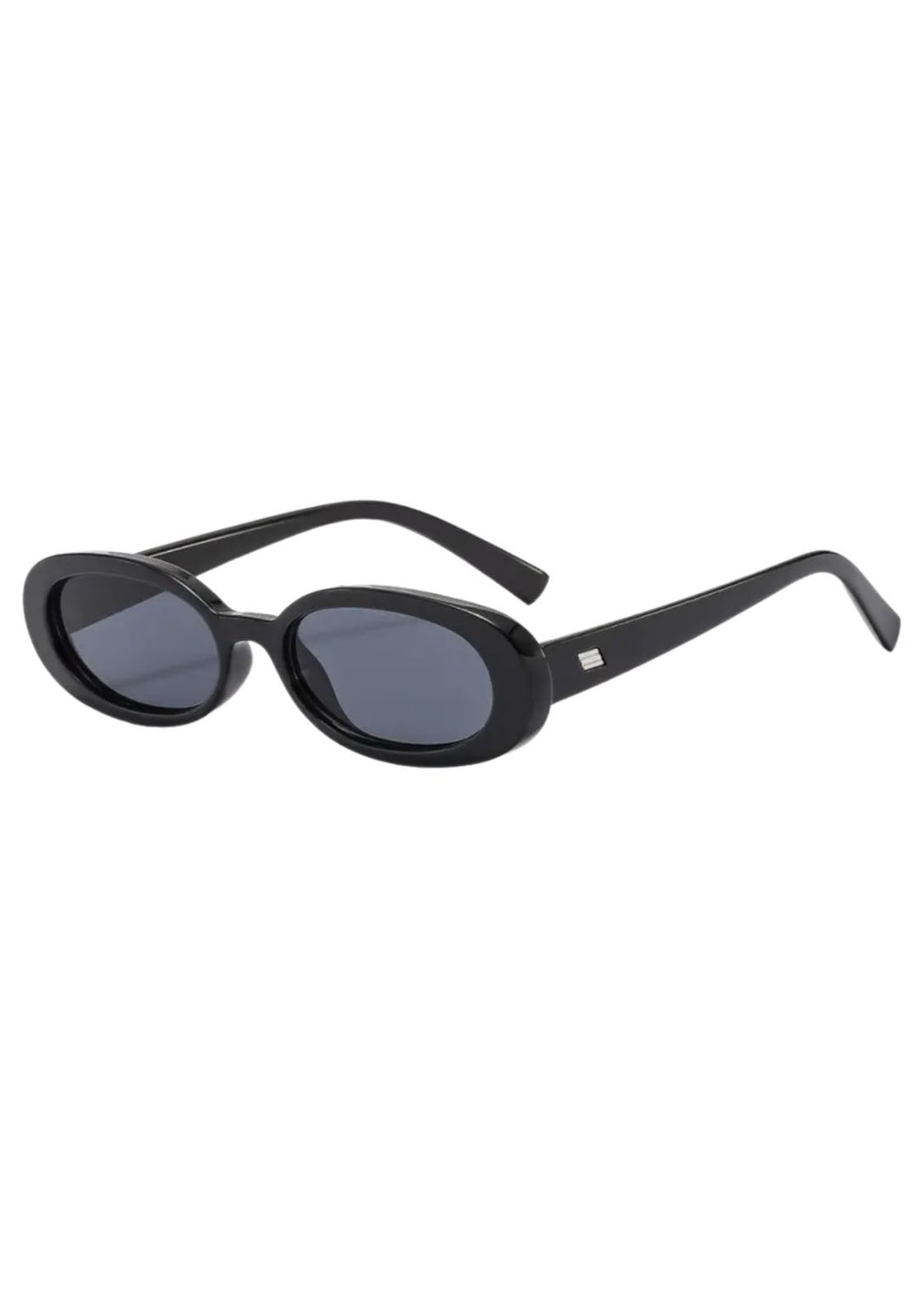 Black Retro Slim Oval Sunglasses