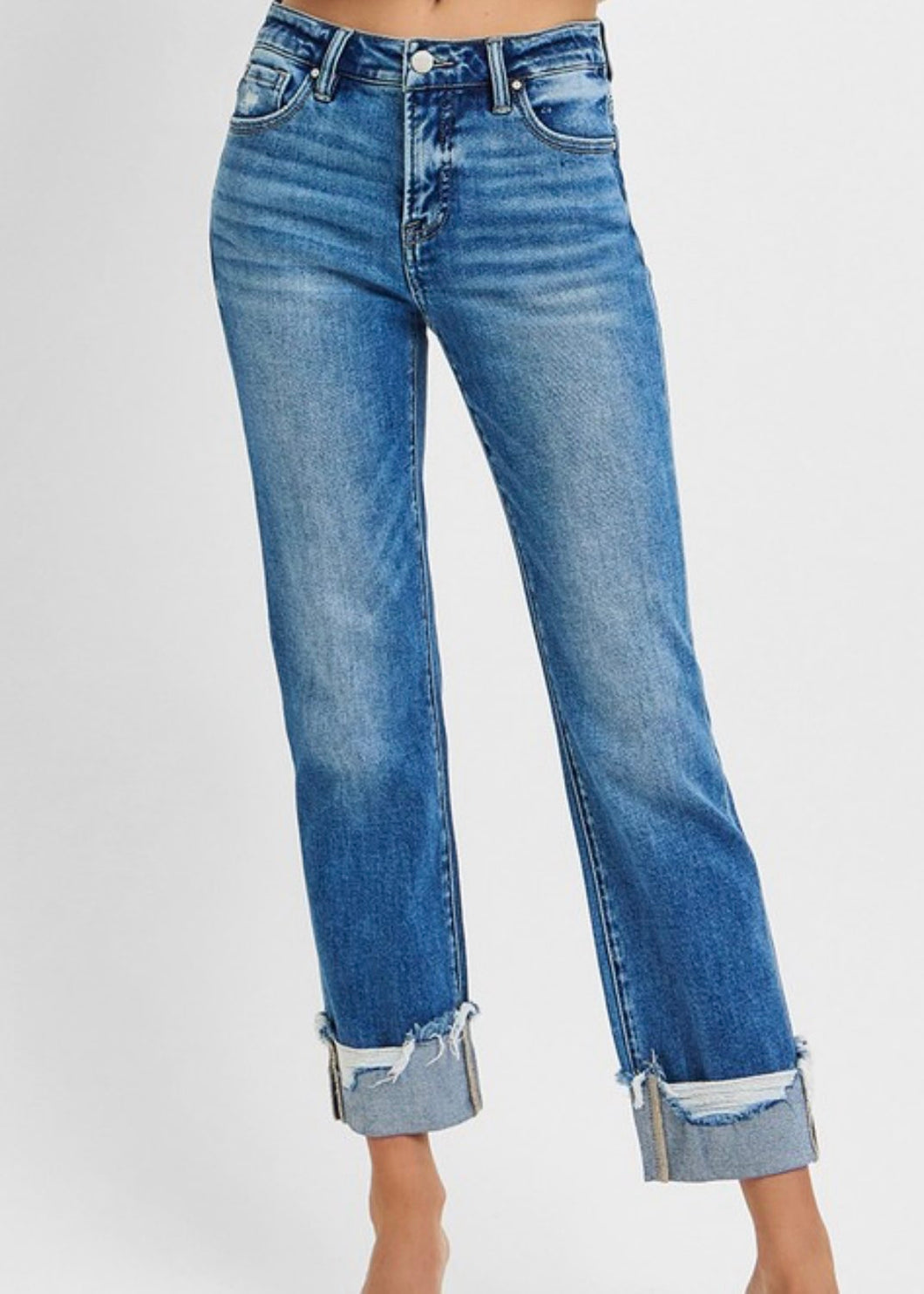 Extended Risen Tummy Control Cuffed Straight Jeans