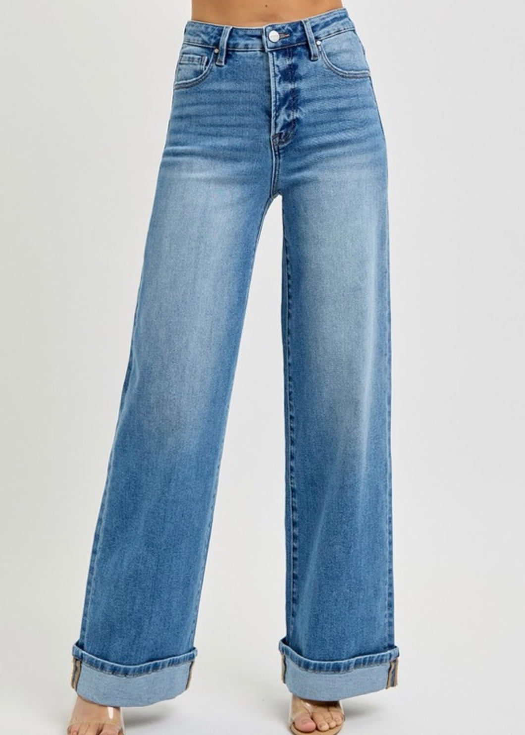 Extended Tummy Control Wide Leg Cuffed Jeans