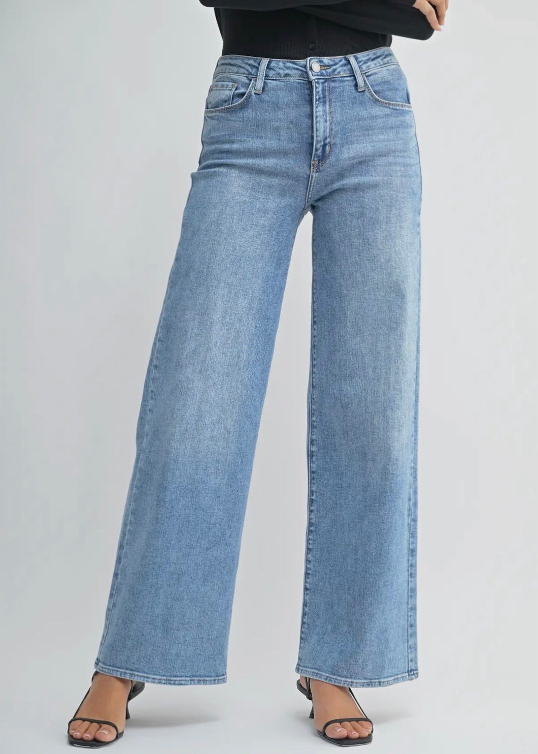 Just Black Denim Stretchy Wide Leg Jeans | Medium Wash