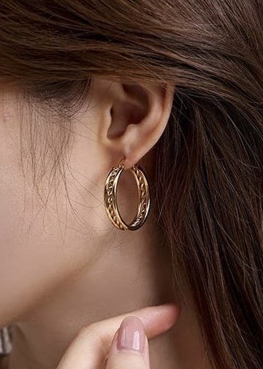 18K Stainless Steel Textured Hoops