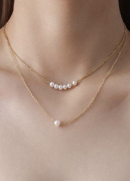 18K Stainless Steel Double Layer Pearl Necklace