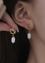 Load image into Gallery viewer, 18K Stainless Steel Knot Pearl Drop Earrings
