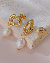 Load image into Gallery viewer, 18K Stainless Steel Knot Pearl Drop Earrings
