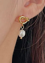 Load image into Gallery viewer, 18K Stainless Steel Knot Pearl Drop Earrings
