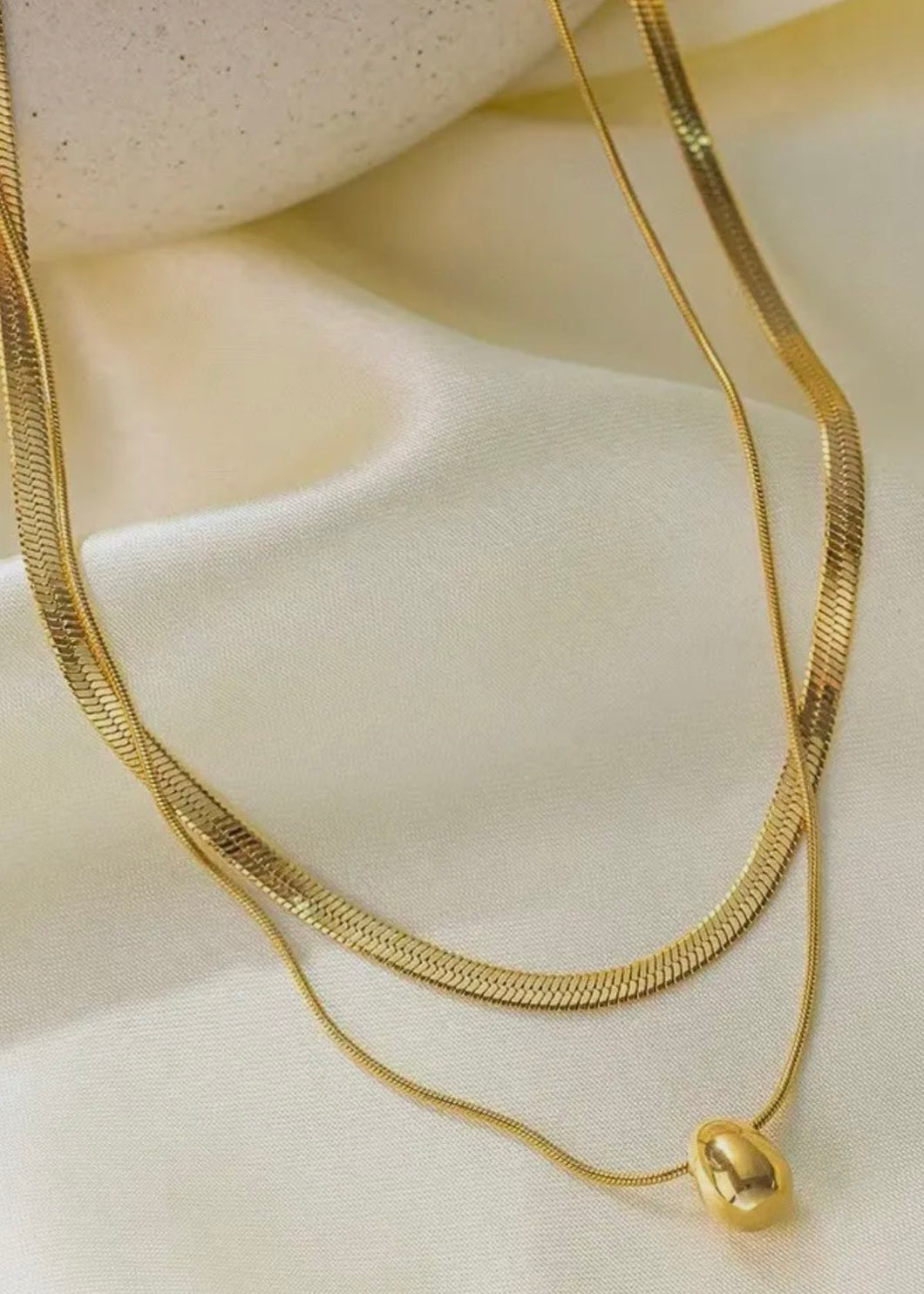 18K Stainless Steel Double Necklace Set