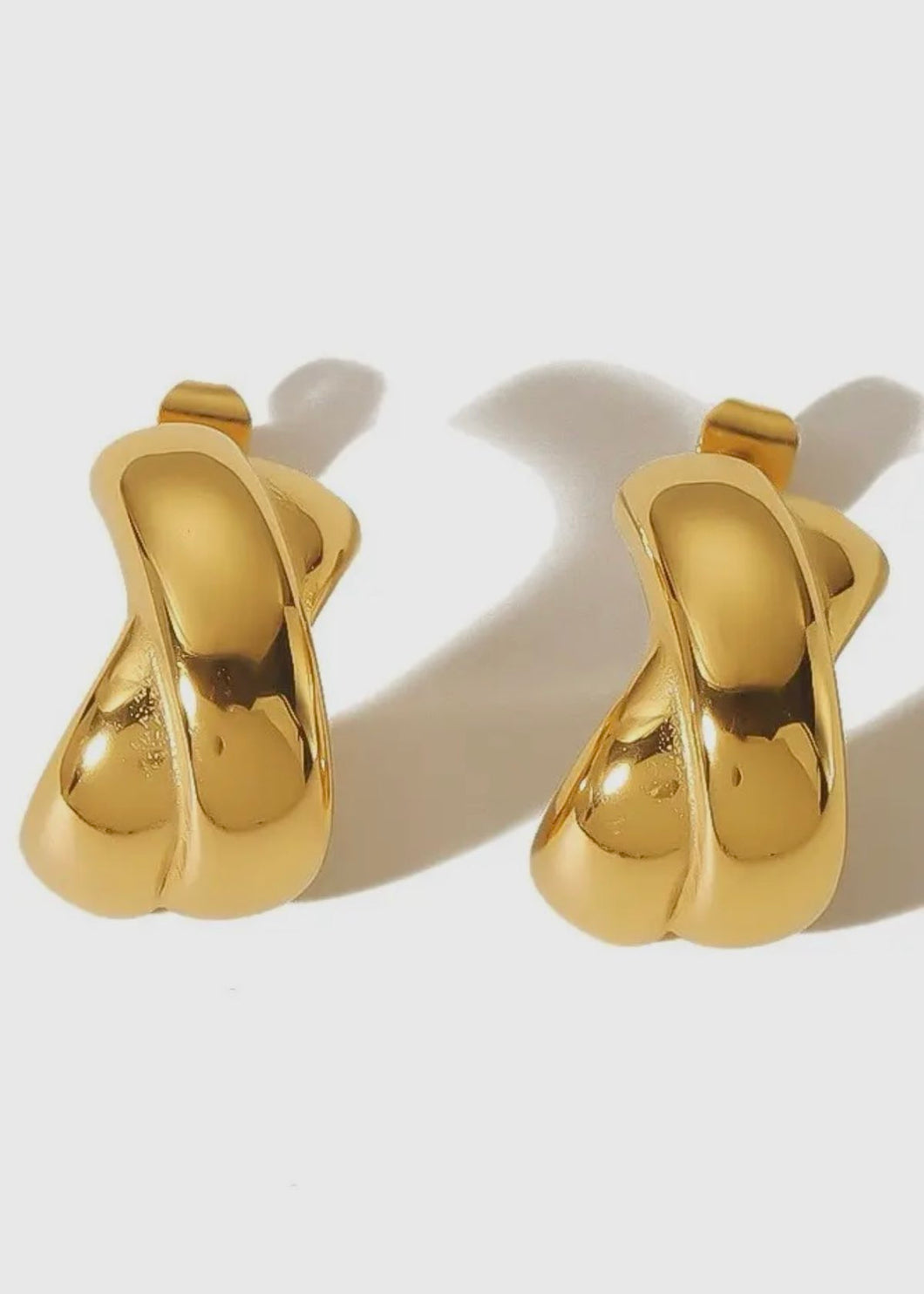 18K Stainless Steel Double Cross Huggie Earrings