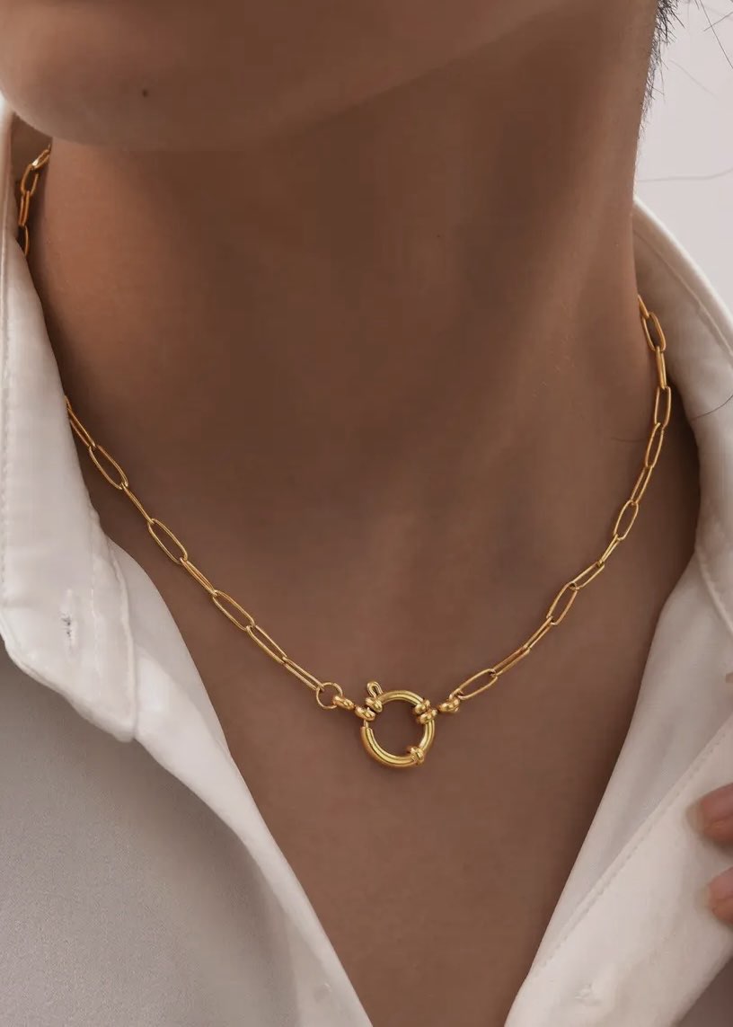 18K Stainless Steel Circle Link Chain Necklace