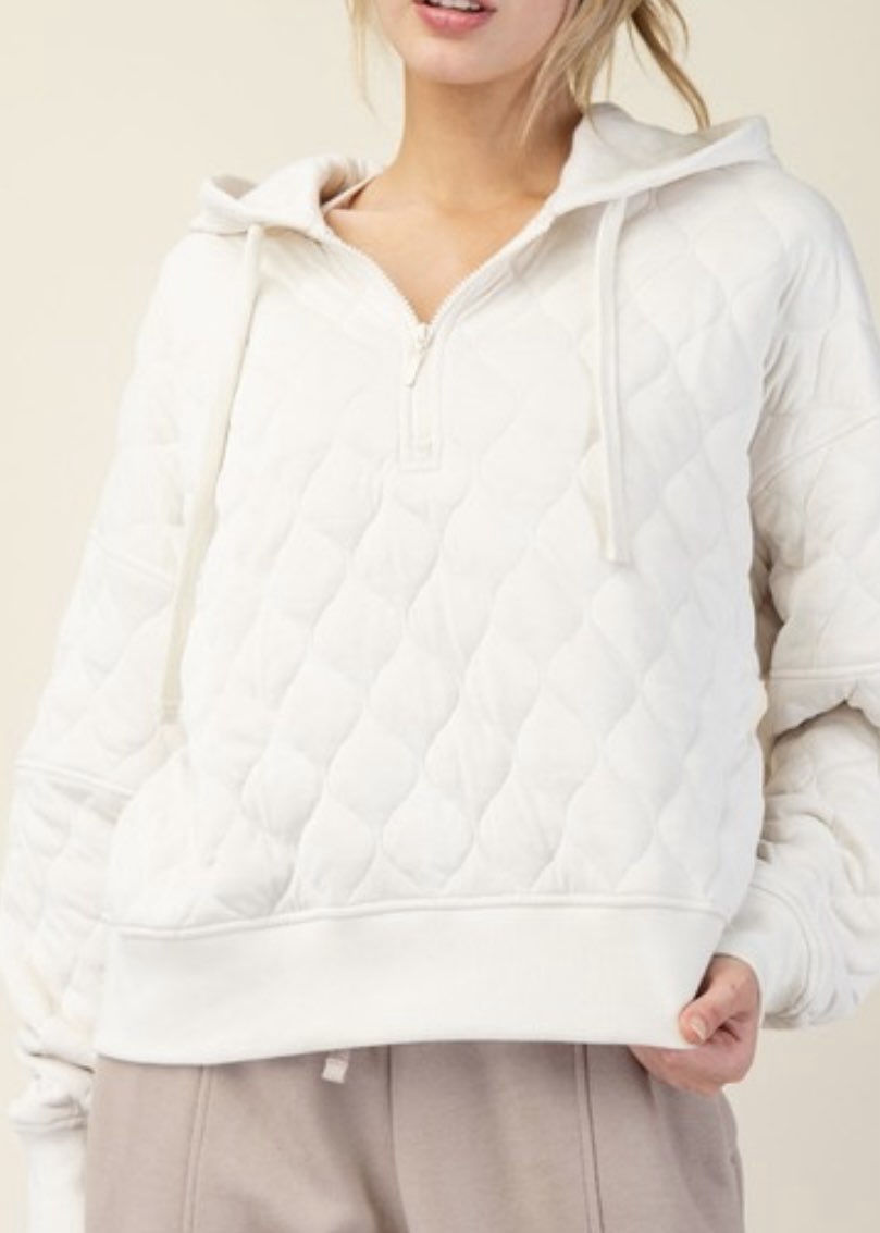 Nola Quilted Quarter Zip Hoodie | Cream